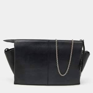 Celine Black Leather Trifold Chain Clutch