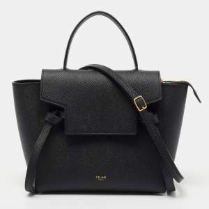 Pre Owned Celine Black Leather Nano Belt Top Handle Bag