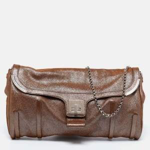 Pre Owned Celine Brown Glitter Chain Flap Shoulder Bag