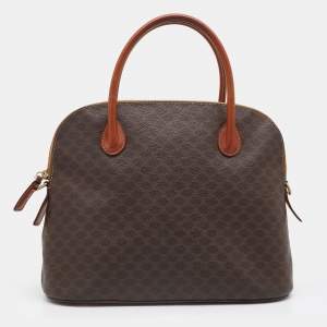 Pre Owned Celine Brown Macadam Canvas And Leather Vintage Satchel