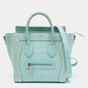 Pre Owned Celine Blue Alligator Leather Micro Luggage Tote