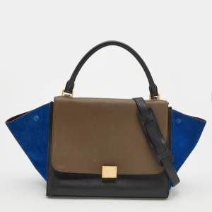 Pre Owned Celine Tricolor Leather And Suede Medium Trapeze Top Handle Bag