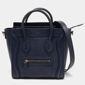Pre Owned Celine Blue Leather Micro Luggage Tote