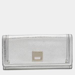 Celine Silver Leather Continental Flap Wallet
