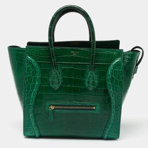 Pre Owned Celine Green Crocodile Mini Luggage Tote