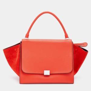 Pre Owned Celine Red Leather and Suede Large Trapeze Tote