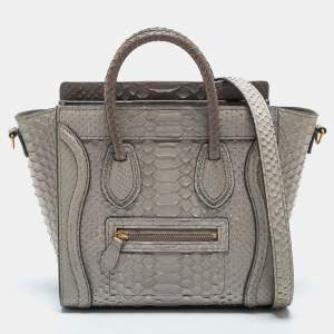 Pre Owned Celine Grey Python Nano Luggage Tote
