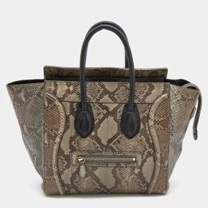 Pre Owned Celine Grey/Brown Python Mini Luggage Tote 