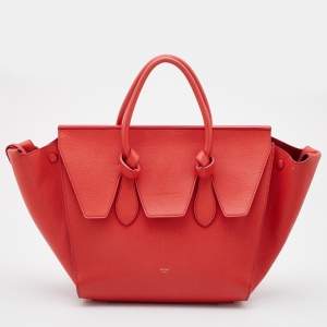 Pre Owned Celine Orange Leather Small Tie Tote