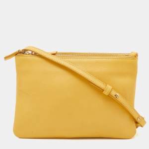 Pre Owned Celine Yellow Leather Trio Crossbody Bag
