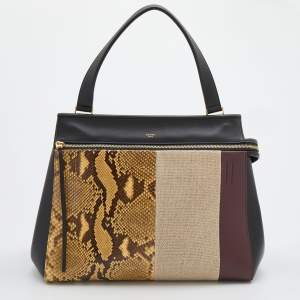 Pre Owned Celine Multicolor Leather and Python Large Edge Top Handle Bag