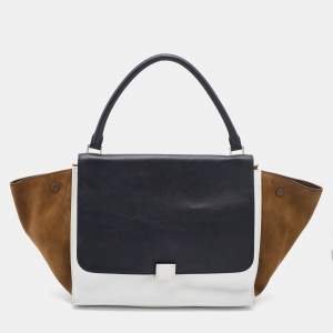 Pre Owned Celine Multicolor Leather and Suede Large Trapeze Top Handle Bag