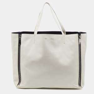 Pre Owned Celine Off White Leather Horizontal ZIpper Cabas Tote