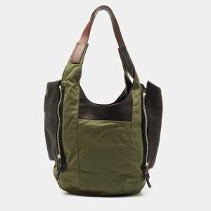 Pre Owned Celine Green/Black Canvas and Leather Shoulder Bag