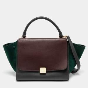 Pre Owned Celine Multicolor Suede and Leather Medium Trapeze Top Handle Bag