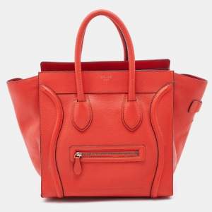 Pre Owned Celine Orange Leather Mini Luggage Tote