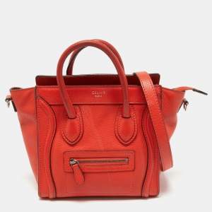 Céline Orange Grained Leather Nano Luggage Tote