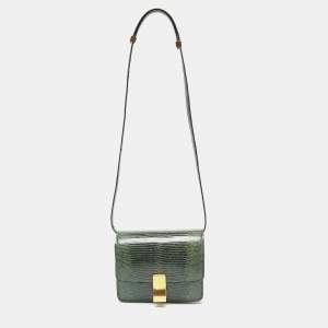 Celine Green Lizard Small Classic Box Flap Bag