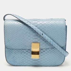 Pre Owned Celine Blue Python Medium Classic Box Bag