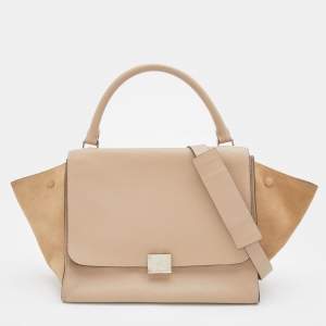 Pre Owned Celine Sand Brown Leather and Suede Medium Trapeze Top Handle Bag
