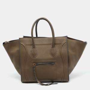 Pre Owned Celine Olive Brown Leather Medium Phantom Luggage Tote