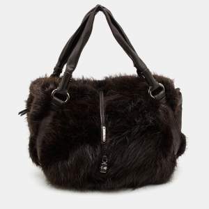 Celine Dark Brown Mink Fur and Leather Satchel