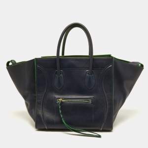Céline Navy Blue/Green Leather Medium Phantom Luggage Tote