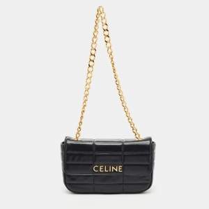Pre Owned Celine Black Quilted Leather Chain Shoulder Bag