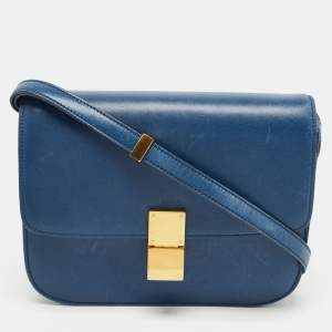 Pre Owned Celine Blue Leather Medium Classic Box Shoulder Bag