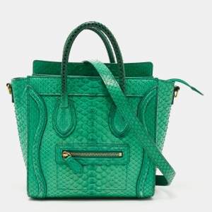 Pre Owned Celine Green Python Nano Luggage Tote
