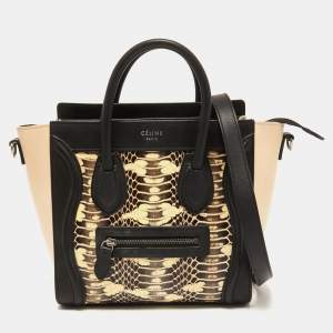 Pre Owned Celine Tri Color Watersnake and Leather Nano Luggage Tote