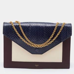 Pre Owned Celine Multicolor Leather and Watersnake Leather Pocket Envelope Shoulder Bag