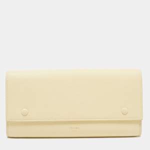 Pre Owned Celine Cream Leather Multifunction Flap Wallet