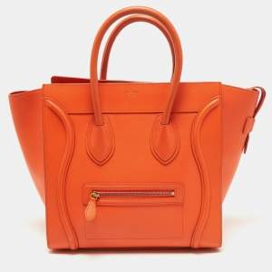 Pre Owned Celine Orange Leather Mini Luggage Tote