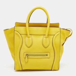 Pre Owned Celine Yellow Leather Mini Luggage Tote