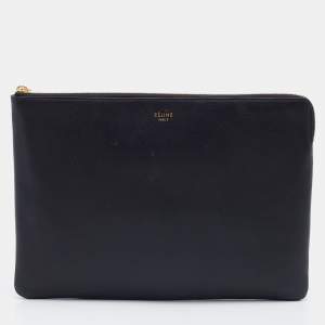 Celine Black Leather Zip Pouch