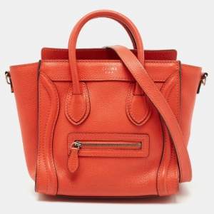 Céline Orange Grained Leather Nano Luggage Tote