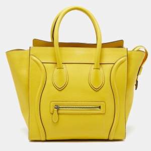 Pre Owned Celine Yellow Leather Mini Luggage Tote