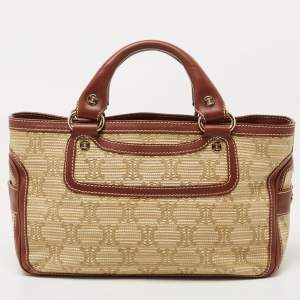 Pre Owned Celine Brown/Beige Macadam Raffia and Leather Boogie Tote