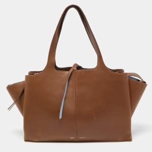 Pre Owned Celine Brown Leather Medium Tri-Fold Tote