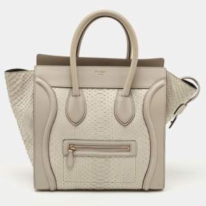 Pre Owned Celine Grey Python and Leather Mini Luggage Tote 