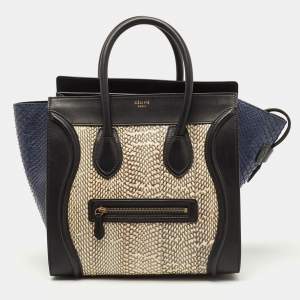 Pre Owned Celine Tricolor Watersnake and Leather Mini Luggage Tote