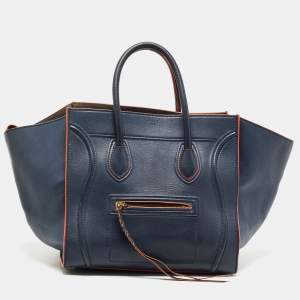 Pre Owned Celine Navy Blue/Orange Leather Medium Phantom Luggage Tote