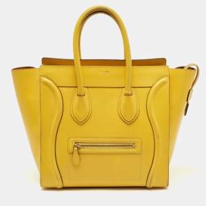 Pre Owned Celine Yellow Leather Mini Luggage Tote