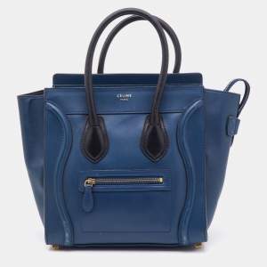 Pre Owned Celine Blue/Black Leather Micro Luggage Tote