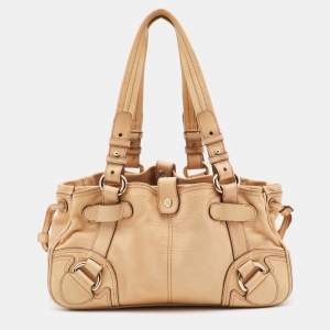 Pre Owned Celine Beige Leather Shoulder Bag