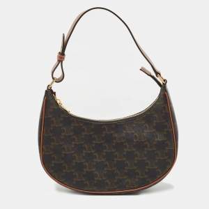 Pre Owned Celine Dark Brown Triomphe Coated Canvas and Leather Ava Hobo