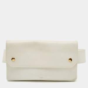 Celine White Leather Flap Bum Waist Bag