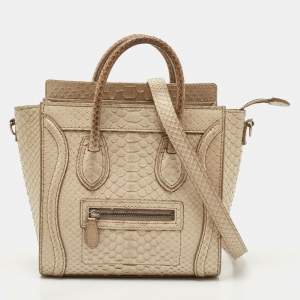 Pre Owned Celine Beige Python Nano Luggage Tote