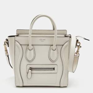 Celine Off Whit Leather Nano Luggage Tote